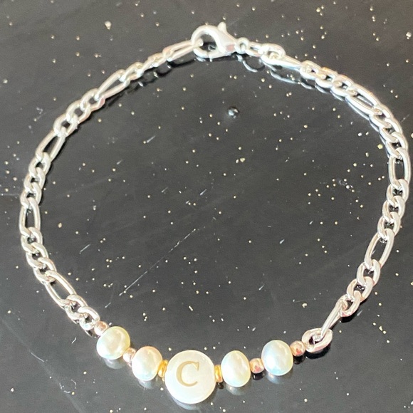 New Sterling silver initial tennis bracelet sterling Silver and White Pearl - Picture 5 of 6